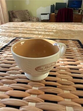Tim Hortons Cream and Tan Ceramic Tea Cup with Pedestal Base